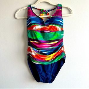 Ralph Lauren Women’s Ruched One Pc. Colorful Halter Swimsuit Size 8